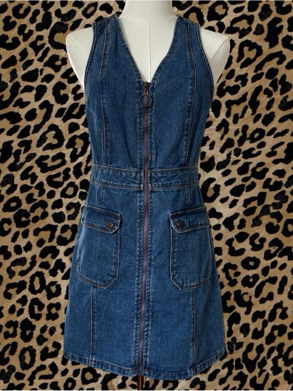 Forever 21 Dark Blue Denim Zip-Front Mini Dress